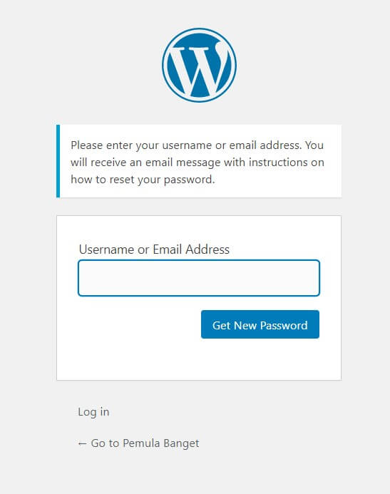 gambar formulir pengisian email atau username wordpress